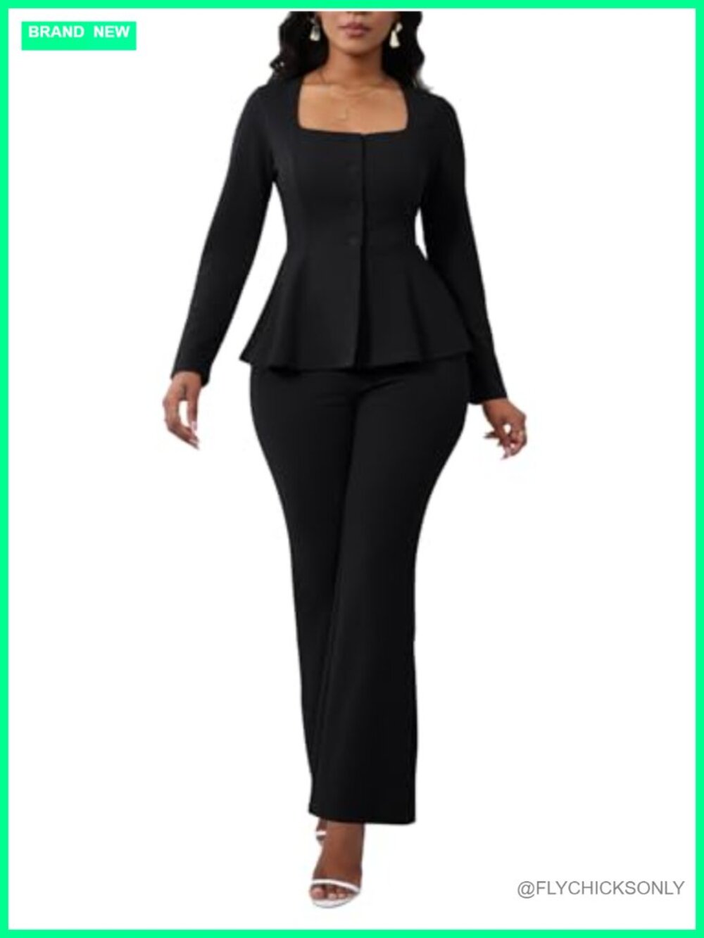 Women's 2 Piece Pantsuit Set Business Casual Blazer & Flare Pants